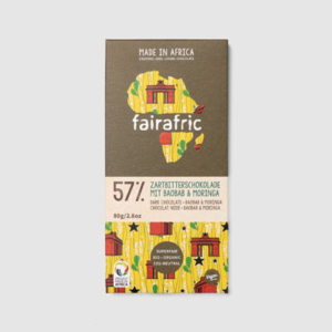 Cioccolato fondente 57% con moringa e baobab - fairafric - Pulmino Contadino